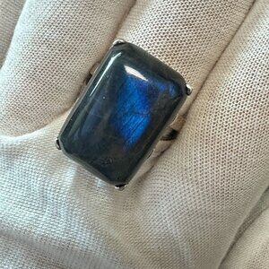 925 Sterling Silver Blue Labradorite Ring - Size 8.75